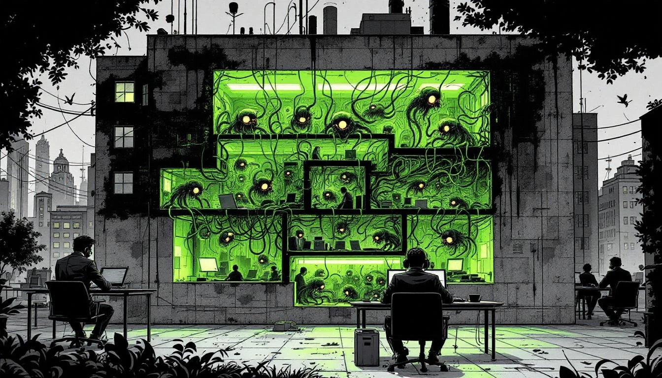 Illustration for: The Parasite Class: How Cybercriminals Became Infrastructure and We All Just Shrugged