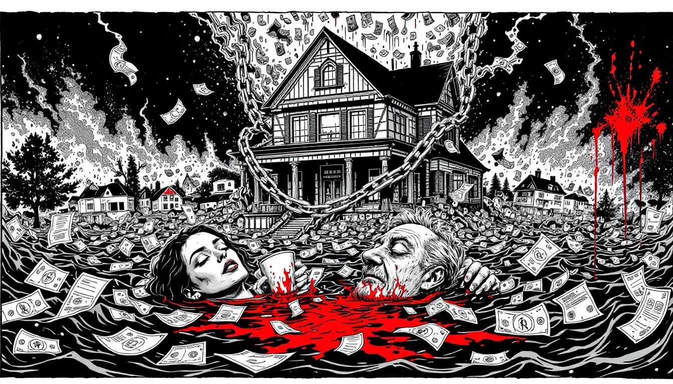 Illustration for: The Anxiety of the Overleveraged: A Meditation on Seventeen Thousand Dollar Mortgage Payments and the Performance of Precarity