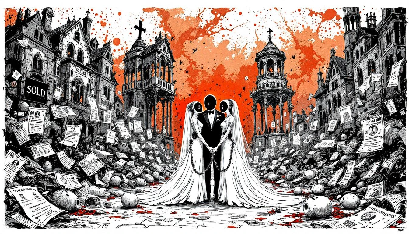 Illustration for: The Marriage Industrial Complex Solves Housing Crisis: Just Find Someone to Tolerate Forever