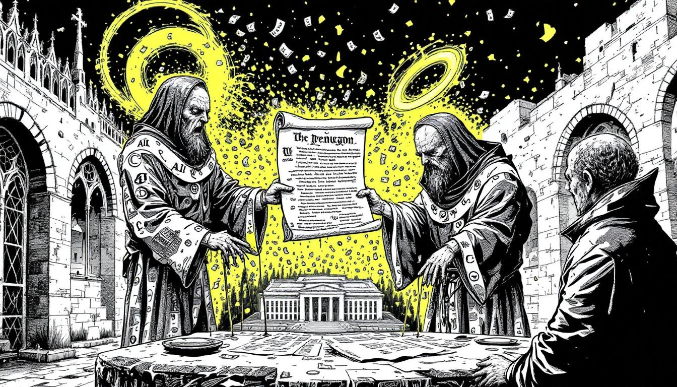 Illustration for: The Gospel According to St. Dario: How AI Safety Became a Turf War Over Who Gets to Arm Skynet