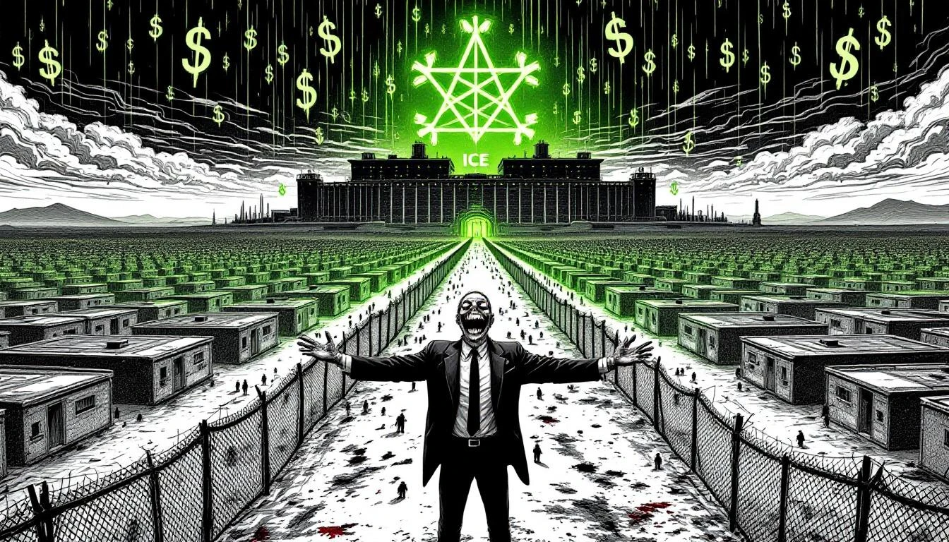 Illustration for: From Cages to Campuses: The Beautiful Continuity of America's Extraction Economy