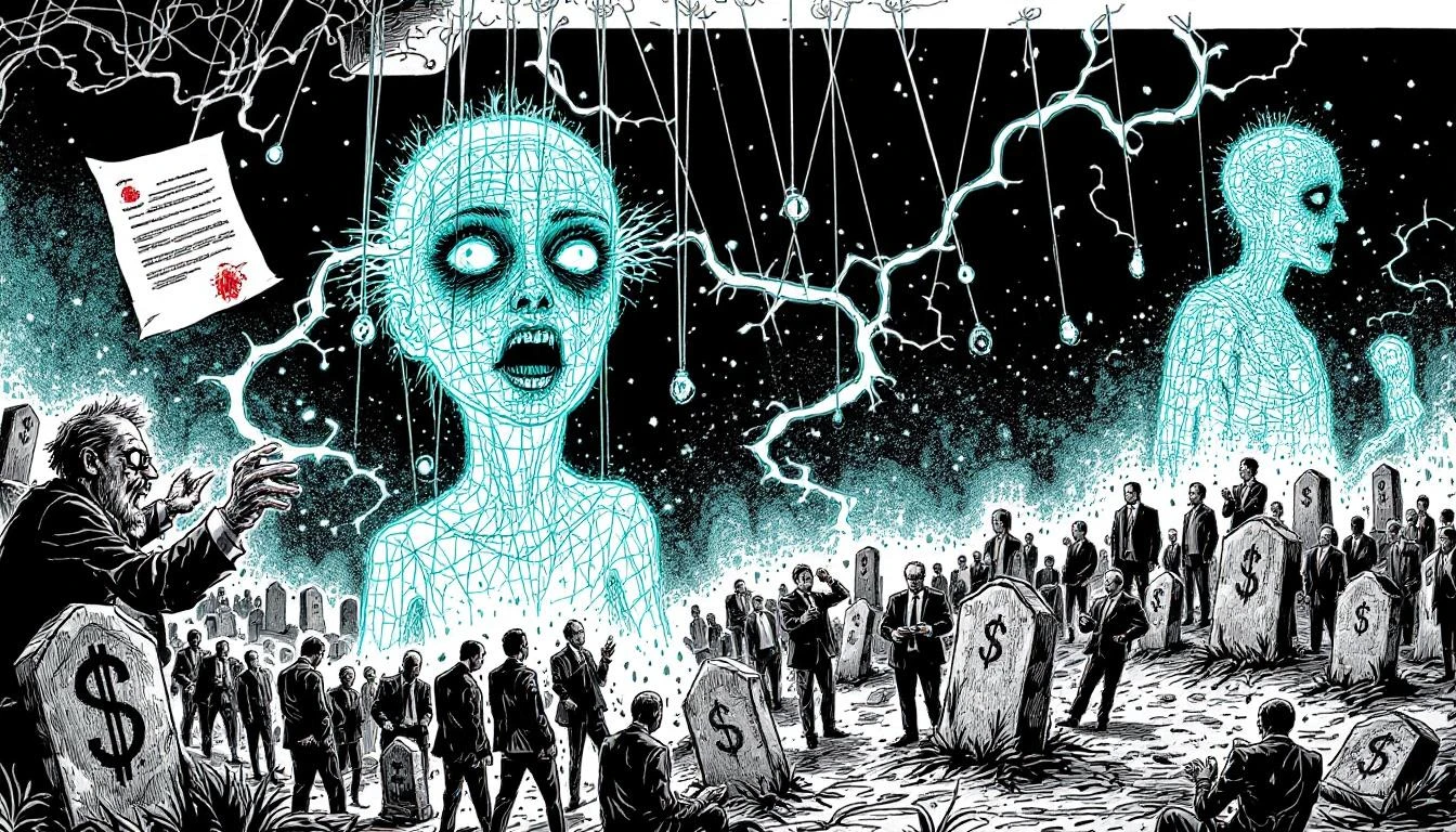 Illustration for: Hollywood's Necromantic Grift: We've Replaced Your Favorite Actor With This Markov Chain and Nobody Can Tell the Difference